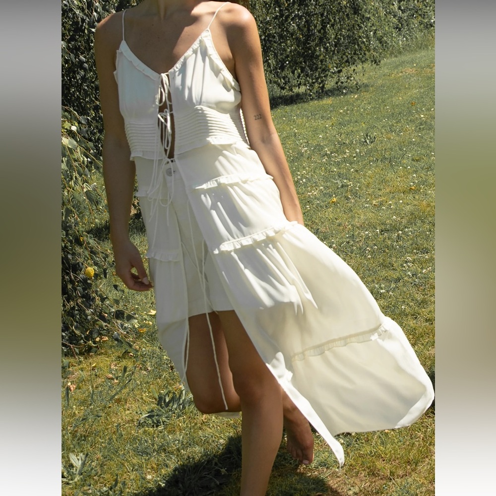 Oak + Fort ruffle sheer tie-front midi Dress - Picture 3 of 9